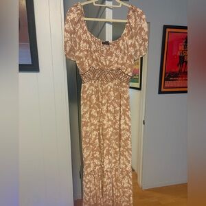 Black Tape_ Floral Tan Maxi Dress